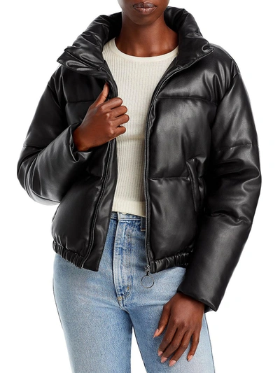 Shop Aqua Womens Faux Leather Short Puffer Jacket In Black