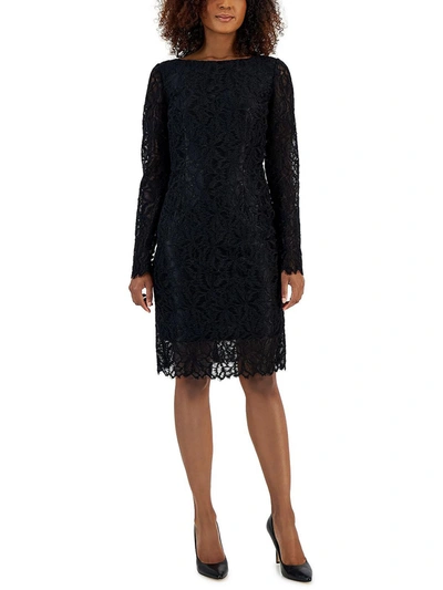 Shop Donna Karan Womens Lace Boat Neck Sheath Dress In Black