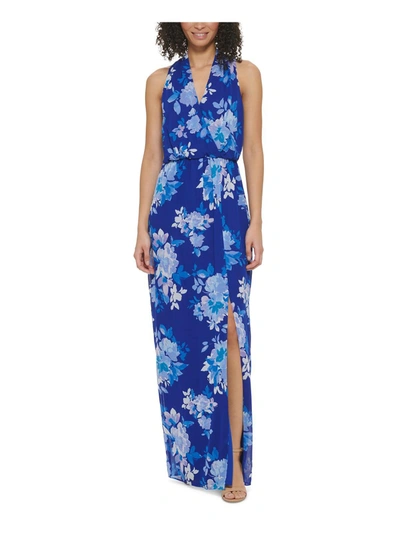 Shop Jessica Howard Womens Chiffon Floral Print Maxi Dress In Blue