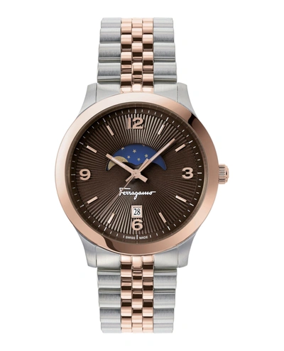 Shop Ferragamo Duo Moonphase Bracelet Watch In Grey