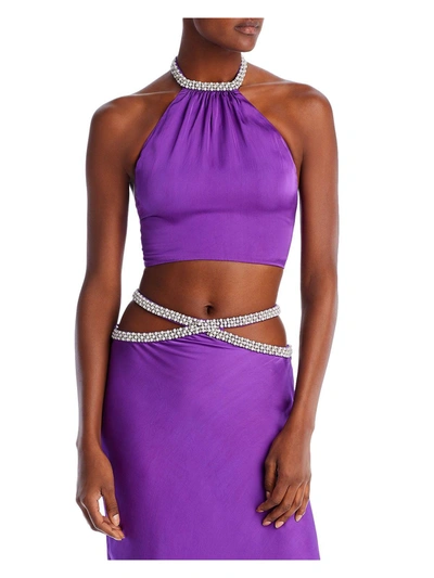 Shop Yaura Womens Embellished Cropped Halter Top In Purple
