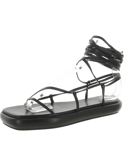 Shop Ilio Smeraldo Geraldine 02 Womens Leather Ankle Tie Flatform Sandals In Black