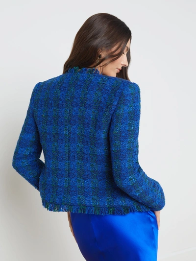 Shop L Agence Angelina Tweed Blazer In Pop Cobalt/green Multi