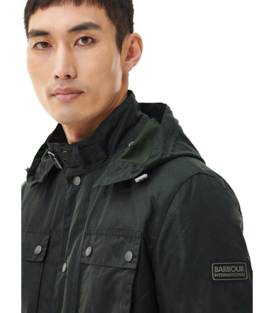Shop Barbour International Auto Wax Sage Green Hooded Jacket In Black