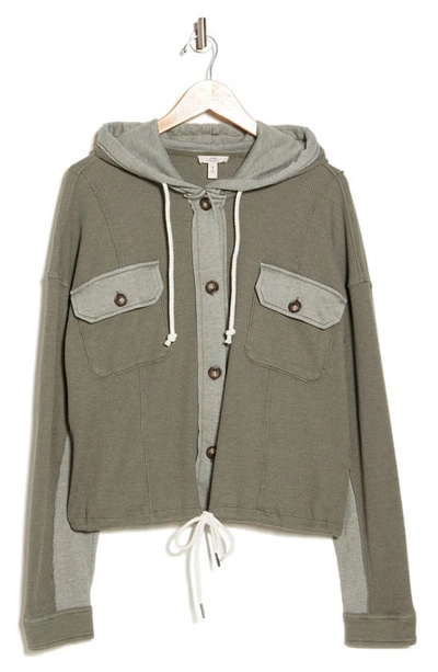 Shop Como Vintage Button Up Hoodie In Mulled Basil