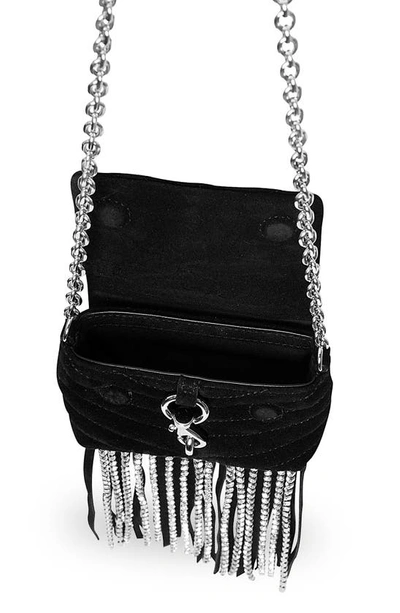 Shop Rebecca Minkoff Edie Crystal Fringe Micro Suede Crossbody Bag In Black