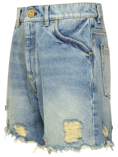 Shop Balmain Woman  Blue Cotton Shorts