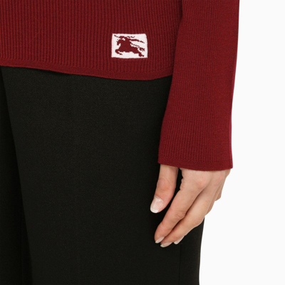 Shop Burberry Burgundy Ribbed Wool Turtleneck Women In Red