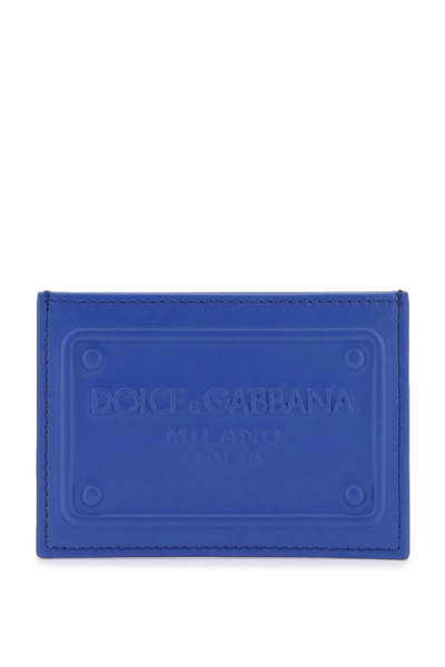 Shop Dolce & Gabbana Embossed Logo Leather Cardholder Men In Blue