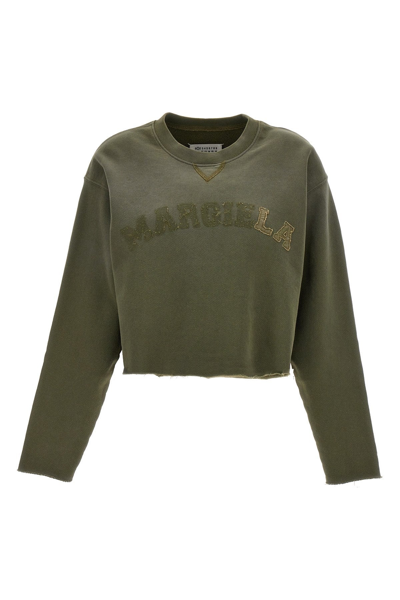 Shop Maison Margiela Women Logo Embroidery Cropped Sweatshirt In Green