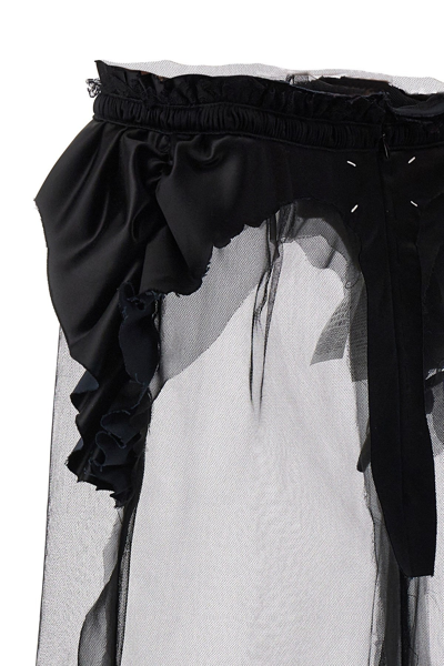 Shop Maison Margiela Women Satin Ruche Tulle Skirt In Black