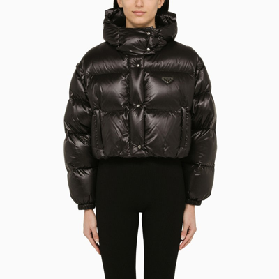 Shop Prada Black Convertible Re-nylon Bomber Jacket With Logo Women In Brown