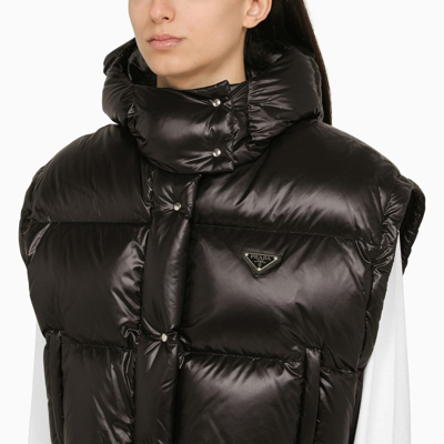 Shop Prada Black Convertible Re-nylon Bomber Jacket With Logo Women In Brown
