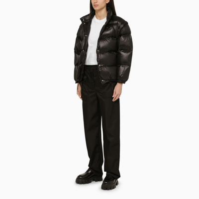 Shop Prada Black Re-nylon Convertible Down Jacket With Logo Women In Brown