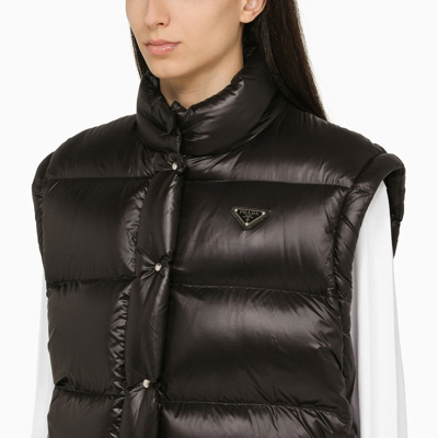 Shop Prada Black Re-nylon Convertible Down Jacket With Logo Women In Brown