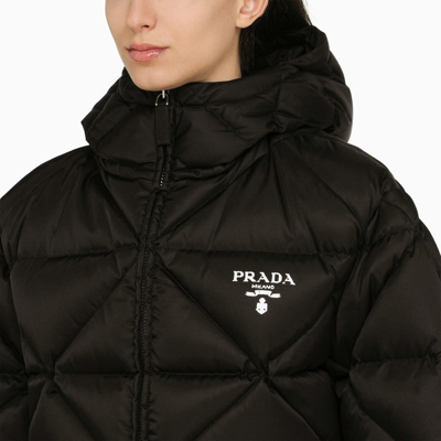 Shop Prada Black Re-nylon Over Down Jacket With Logo Women In Brown