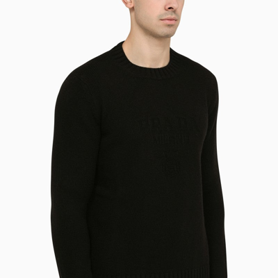 Shop Prada Black Wool Cashmere Crew-neck Sweater With Logo Men In Brown