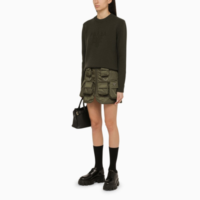 Shop Prada Military Cashmere And Wool Crew-neck Sweater With Logo Women In Green