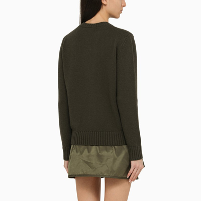 Shop Prada Military Cashmere And Wool Crew-neck Sweater With Logo Women In Green