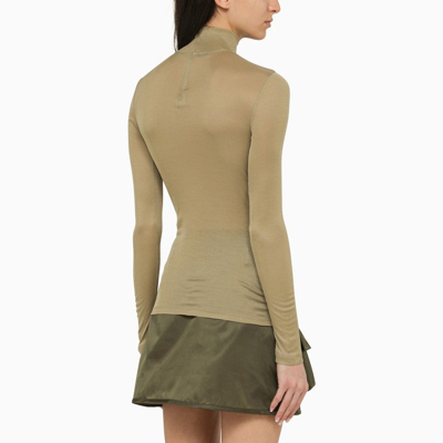 Shop Prada Olive Green Silk Turtleneck Sweater Women