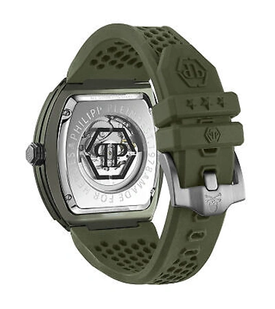 Pre-owned Philipp Plein Green Mens Analogue Watch The Skeleton Ecoceramic Pwvba0223