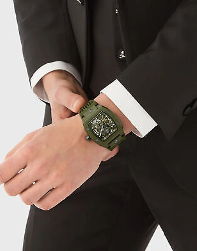 Pre-owned Philipp Plein Green Mens Analogue Watch The Skeleton Ecoceramic Pwvba0223
