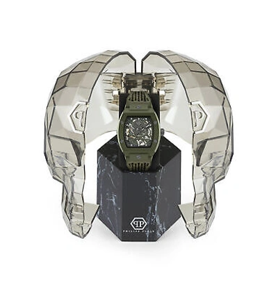 Pre-owned Philipp Plein Green Mens Analogue Watch The Skeleton Ecoceramic Pwvba0223