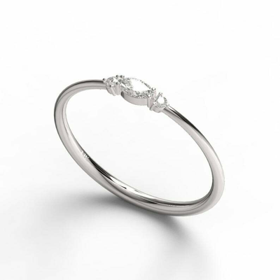 Pre-owned Handmade Marquise Diamond Stacking Ring / 14k Marquise And Round Diamond Wedding Ring / In White