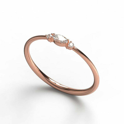 Pre-owned Handmade Marquise Diamond Stacking Ring / 14k Marquise And Round Diamond Wedding Ring / In White