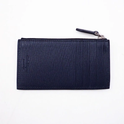 Pre-owned Ferragamo Salvatore  Gancini Credit Card Holder Wallet Color Black Navy With Box