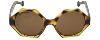 Pre-owned Jonathan Adler Designer Sunglasses Waikiki Tortoise Havana Brown Gold Hexagon 55 In Multicolor