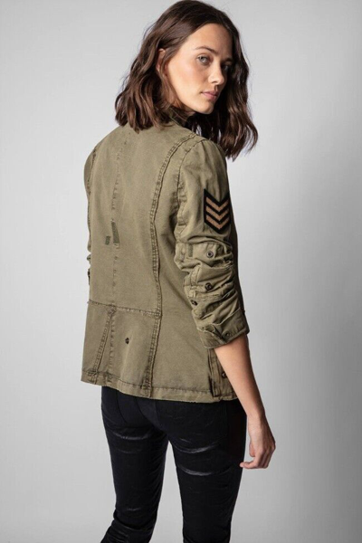 Pre-owned Zadig & Voltaire $398  Virginia Grunge Jacket Khaki Size M In Green