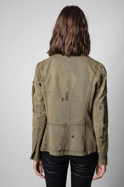 Pre-owned Zadig & Voltaire $398  Virginia Grunge Jacket Khaki Size M In Green
