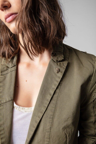 Pre-owned Zadig & Voltaire $398  Virginia Grunge Jacket Khaki Size M In Green