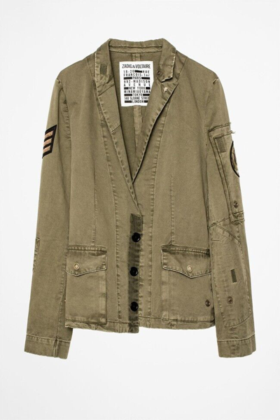 Pre-owned Zadig & Voltaire $398  Virginia Grunge Jacket Khaki Size M In Green