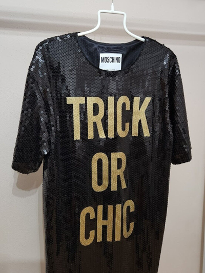 Pre-owned Moschino 4us  Trick Or Chic Sequins T-shirt Dress Oversized Halloween Black Gold