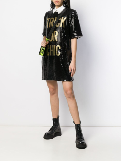Pre-owned Moschino 2us  Trick Or Chic Sequins T-shirt Dress Oversized Halloween Black Gold