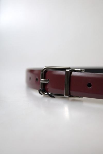 Pre-owned Dolce & Gabbana Belt Bordeaux Leather Silver Metal Buckle S. 90cm / 36in 450usd