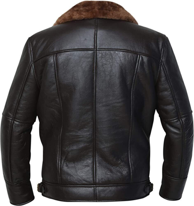 Pre-owned Bomber Mens B4  Aviator Raf Black Real Shearling Jacket Genuine Sheepskin Leather