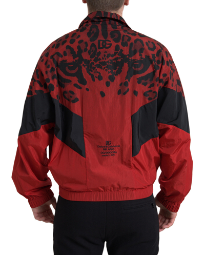 Pre-owned Dolce & Gabbana Sweater Full Zip Red Leopard Nylon S. It50 / Us40 / L Rrp $1300