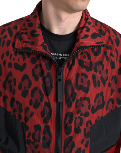 Pre-owned Dolce & Gabbana Sweater Full Zip Red Leopard Nylon S. It50 / Us40 / L Rrp $1300