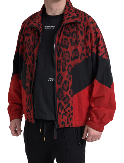 Pre-owned Dolce & Gabbana Sweater Full Zip Red Leopard Nylon S. It50 / Us40 / L Rrp $1300