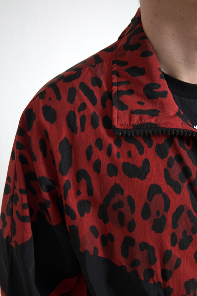 Pre-owned Dolce & Gabbana Sweater Full Zip Red Leopard Nylon S. It50 / Us40 / L Rrp $1300