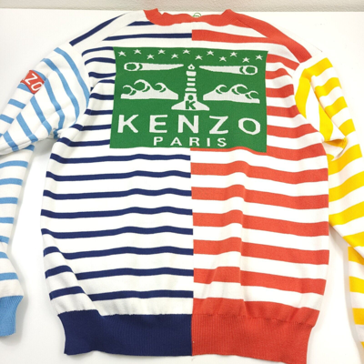 Pre-owned Kenzo $530  Nautical Graphic Colorful Striped Jumper Sweater Mens Size Large In Multicolor