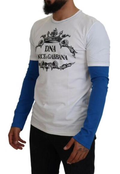 Pre-owned Dolce & Gabbana Dolce&gabbana Men Blue White Sweatshirt 100% Cotton Dna Print Casual Pullover