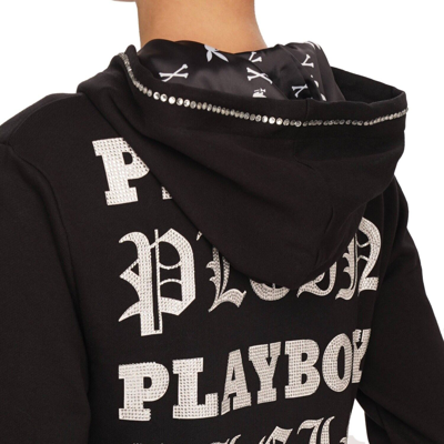 Pre-owned Philipp Plein X Playboy Lips Cover Hoodie Sweatshirt Crystals Logo Black 08479