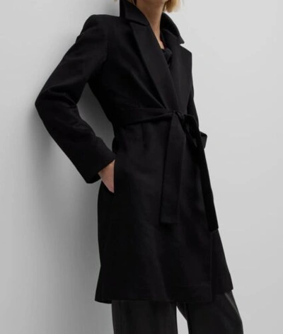 Pre-owned Fleurette $1895  Women's Black Monroe Cashmere Belted Wrap Coat Jacket Size 2