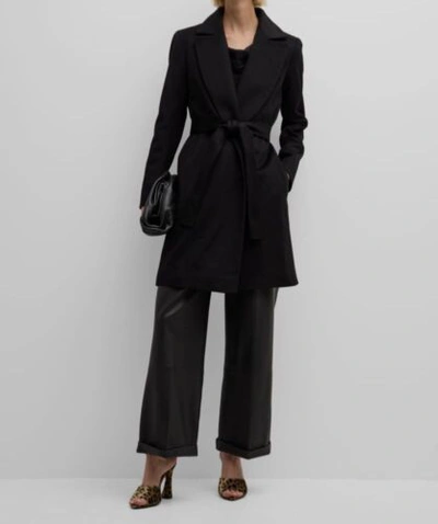 Pre-owned Fleurette $1895  Women's Black Monroe Cashmere Belted Wrap Coat Jacket Size 2