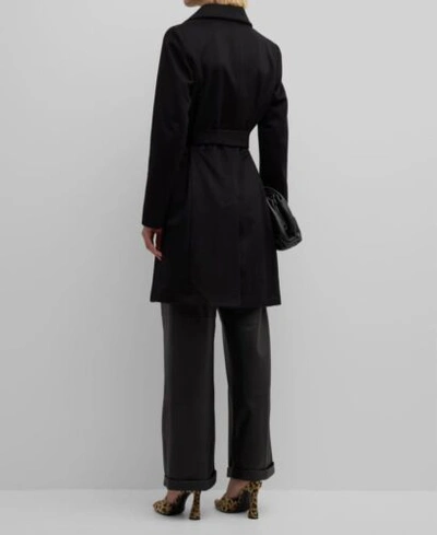 Pre-owned Fleurette $1895  Women's Black Monroe Cashmere Belted Wrap Coat Jacket Size 2