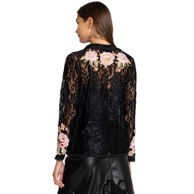 Pre-owned Johnny Was Veronne Lace Blouse (slip) Long Sleeve Embroidery Black Top Shirt